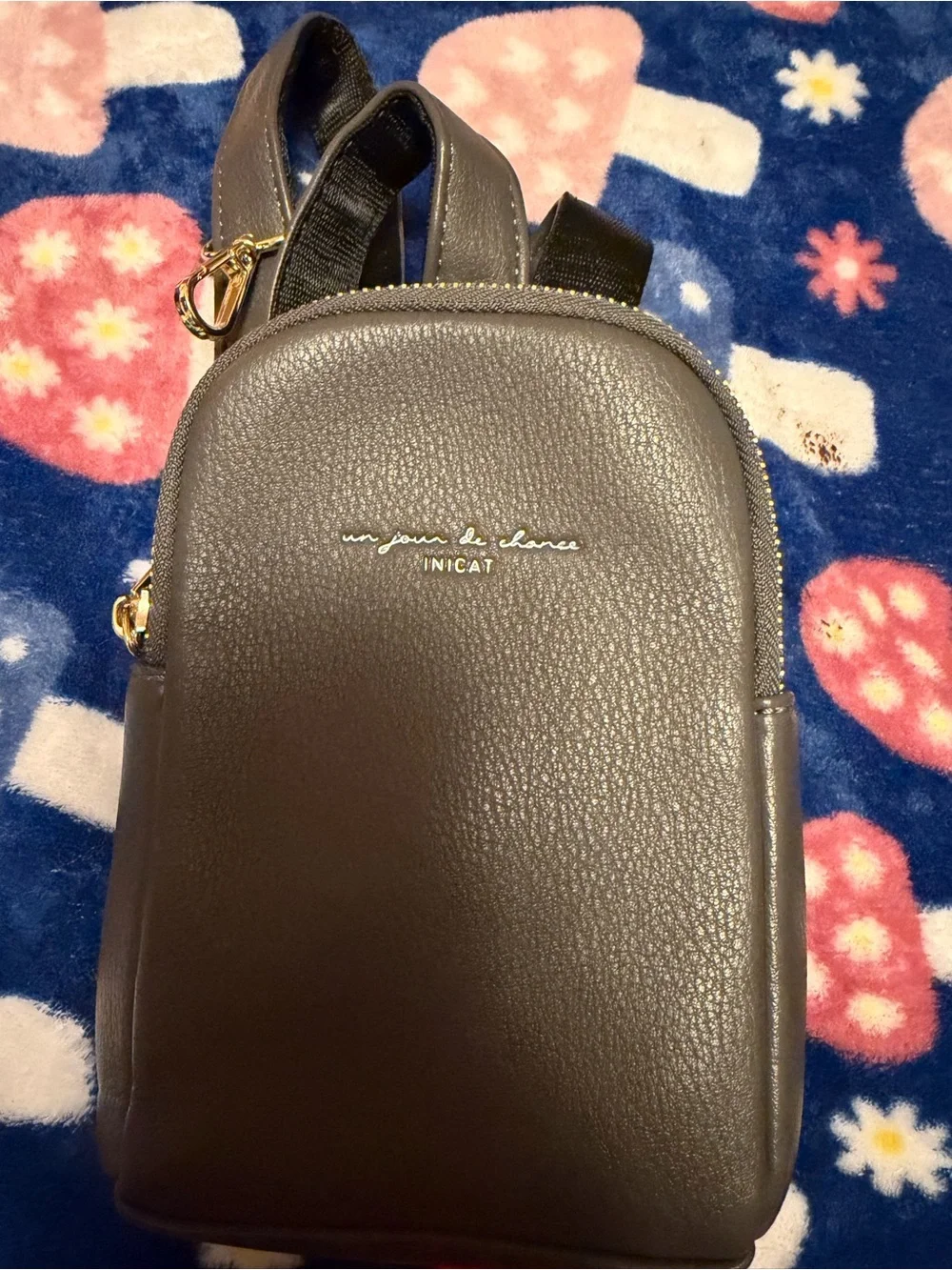 Nica Small Gray Leather INICAT Mini Backpack with Gold Hardware